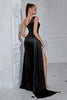 Load image into Gallery viewer, Sparkly Black One Shoulder Mermaid Long Prom Dress with Side Cape