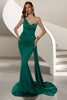 Load image into Gallery viewer, Dark Green Mermaid Satin One Shoulder Ruched Long Prom Dress with Side Cape