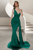 Load image into Gallery viewer, Dark Green Mermaid Satin One Shoulder Ruched Long Prom Dress with Side Cape