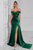 Load image into Gallery viewer, Dark Green Off The Shoulder Mermaid Ruched Maxi Prom Dress with Slit