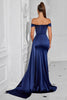 Load image into Gallery viewer, Dark Green Off The Shoulder Mermaid Ruched Maxi Prom Dress with Slit
