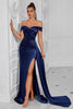 Load image into Gallery viewer, Dark Green Off The Shoulder Mermaid Ruched Maxi Prom Dress with Slit