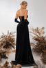 Load image into Gallery viewer, Black Velvet Strapless Sheath Ruched Long Corset Prom Dress with Slit