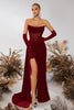 Load image into Gallery viewer, Black Velvet Strapless Sheath Ruched Long Corset Prom Dress with Slit