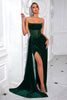 Load image into Gallery viewer, Black Velvet Strapless Sheath Ruched Long Corset Prom Dress with Slit