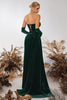 Load image into Gallery viewer, Black Velvet Strapless Sheath Ruched Long Corset Prom Dress with Slit