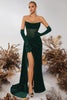 Load image into Gallery viewer, Black Velvet Strapless Sheath Ruched Long Corset Prom Dress with Slit