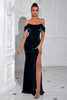 Load image into Gallery viewer, Dark Green Mermaid Off The Shoulder Velvet Long Corset Prom Dress with Slit