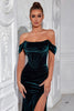 Load image into Gallery viewer, Dark Green Mermaid Off The Shoulder Velvet Long Corset Prom Dress with Slit