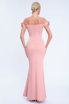Blush Off The Shoulder Mermaid Long Prom Dress with 3D Flowers