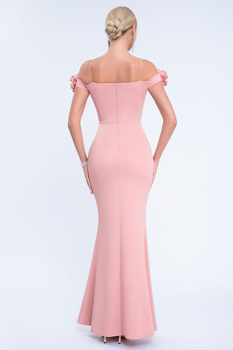 Load image into Gallery viewer, Blush Off The Shoulder Mermaid Long Prom Dress with 3D Flowers