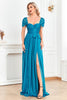 Load image into Gallery viewer, Blue Sweetheart A Line Ruched Sash Long Prom Dress with Slit