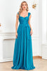 Load image into Gallery viewer, Blue Sweetheart A Line Ruched Sash Long Prom Dress with Slit