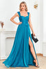 Load image into Gallery viewer, Blue Sweetheart A Line Ruched Sash Long Prom Dress with Slit