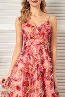 Load image into Gallery viewer, Floral Blush Spaghetti Straps A Line Long Prom Dress with Ruffles