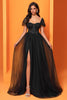 Load image into Gallery viewer, Black Tulle A Line Long Corset Prom Dress with Slit