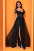 Load image into Gallery viewer, Black Tulle A Line Long Corset Prom Dress with Slit