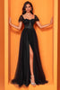 Load image into Gallery viewer, Black Tulle A Line Long Corset Prom Dress with Slit