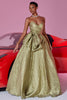 Load image into Gallery viewer, Gold Sweetheart Metallic A Line Long Prom Dress with Bow