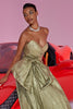 Load image into Gallery viewer, Gold Sweetheart Metallic A Line Long Prom Dress with Bow