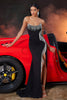Load image into Gallery viewer, Black Strapless Mermaid Fringed Long Prom Dress with Slit