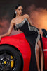Load image into Gallery viewer, Black Strapless Mermaid Fringed Long Prom Dress with Slit