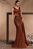Load image into Gallery viewer, Sparkly Floral Brown V-Neck Mermaid Maxi Mother of the Bride Dress with Side Cape
