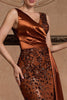 Load image into Gallery viewer, Sparkly Floral Brown V-Neck Mermaid Maxi Mother of the Bride Dress with Side Cape