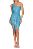 Load image into Gallery viewer, Sparkly Champagne One Shoulder Tight Short Prom Dress with Sash