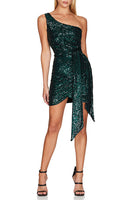 Load image into Gallery viewer, Sparkly Champagne One Shoulder Tight Short Prom Dress with Sash