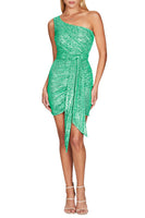 Load image into Gallery viewer, Sparkly Champagne One Shoulder Tight Short Prom Dress with Sash