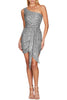 Load image into Gallery viewer, Sparkly Champagne One Shoulder Tight Short Prom Dress with Sash