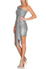 Load image into Gallery viewer, Sparkly Champagne One Shoulder Tight Short Prom Dress with Sash