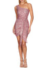 Load image into Gallery viewer, Sparkly Champagne One Shoulder Tight Short Prom Dress with Sash