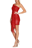 Load image into Gallery viewer, Sparkly Champagne One Shoulder Tight Short Prom Dress with Sash