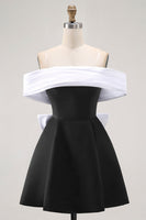 Load image into Gallery viewer, Black A Line Off the Shoulder Short Prom Dress with Bow