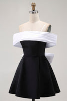 Load image into Gallery viewer, Black A Line Off the Shoulder Short Prom Dress with Bow