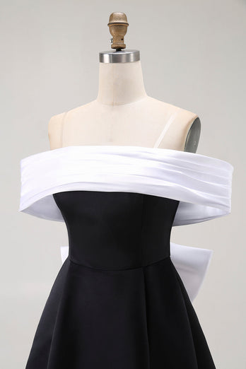 Black A Line Off the Shoulder Short Prom Dress with Bow