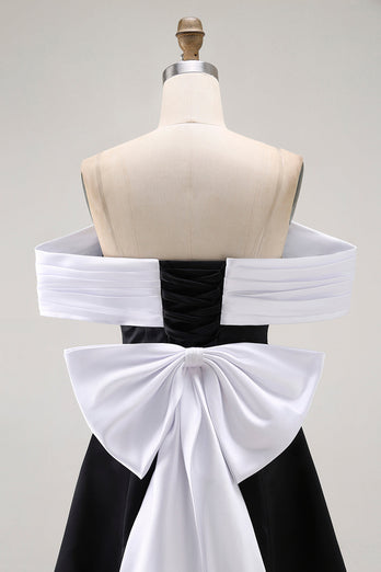 Black A Line Off the Shoulder Short Prom Dress with Bow