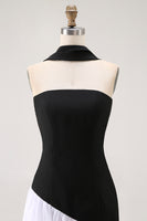 Load image into Gallery viewer, Black and White Neck Scarf Sheath Long Formal Dress with Slit