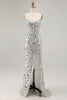 Load image into Gallery viewer, Sparkly Fuchsia Strapless Sequins Long Corset Prom Dress with Slit