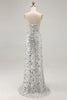 Load image into Gallery viewer, Sparkly Fuchsia Strapless Sequins Long Corset Prom Dress with Slit