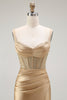 Load image into Gallery viewer, Sparkly Navy Satin Maxi Mermaid Corset Prom Dress with Beading