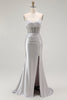 Load image into Gallery viewer, Sparkly Navy Satin Maxi Mermaid Corset Prom Dress with Beading