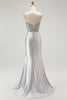 Load image into Gallery viewer, Sparkly Navy Satin Maxi Mermaid Corset Prom Dress with Beading