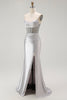 Load image into Gallery viewer, Sparkly Navy Satin Maxi Mermaid Corset Prom Dress with Beading