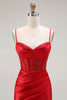 Load image into Gallery viewer, Sparkly Navy Satin Maxi Mermaid Corset Prom Dress with Beading
