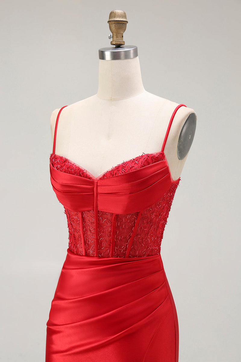 Load image into Gallery viewer, Sparkly Navy Satin Maxi Mermaid Corset Prom Dress with Beading