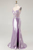 Load image into Gallery viewer, Sparkly Lilac Floral Mermaid Maxi Prom Dress with Slit