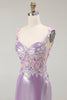 Load image into Gallery viewer, Sparkly Lilac Floral Mermaid Maxi Prom Dress with Slit